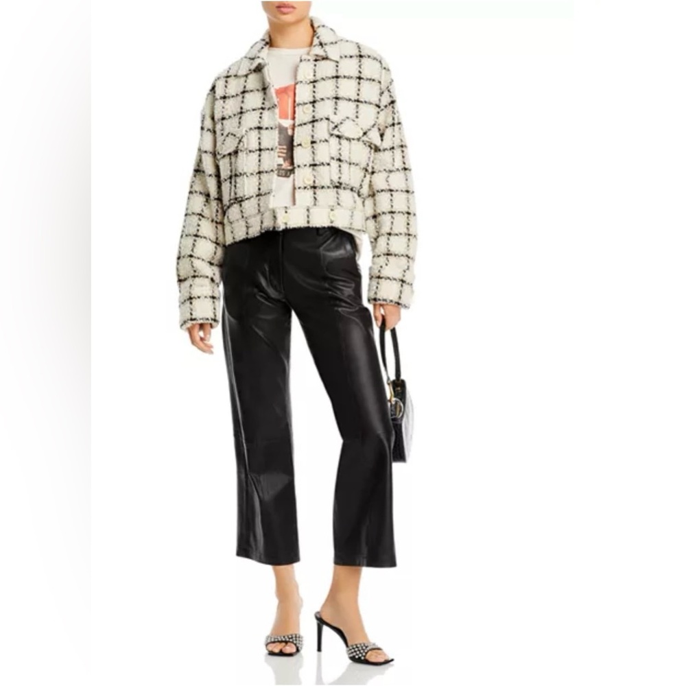 Anine Bing Adriana Plaid Jacket Cream and Black w Button Detail size Large EUC
